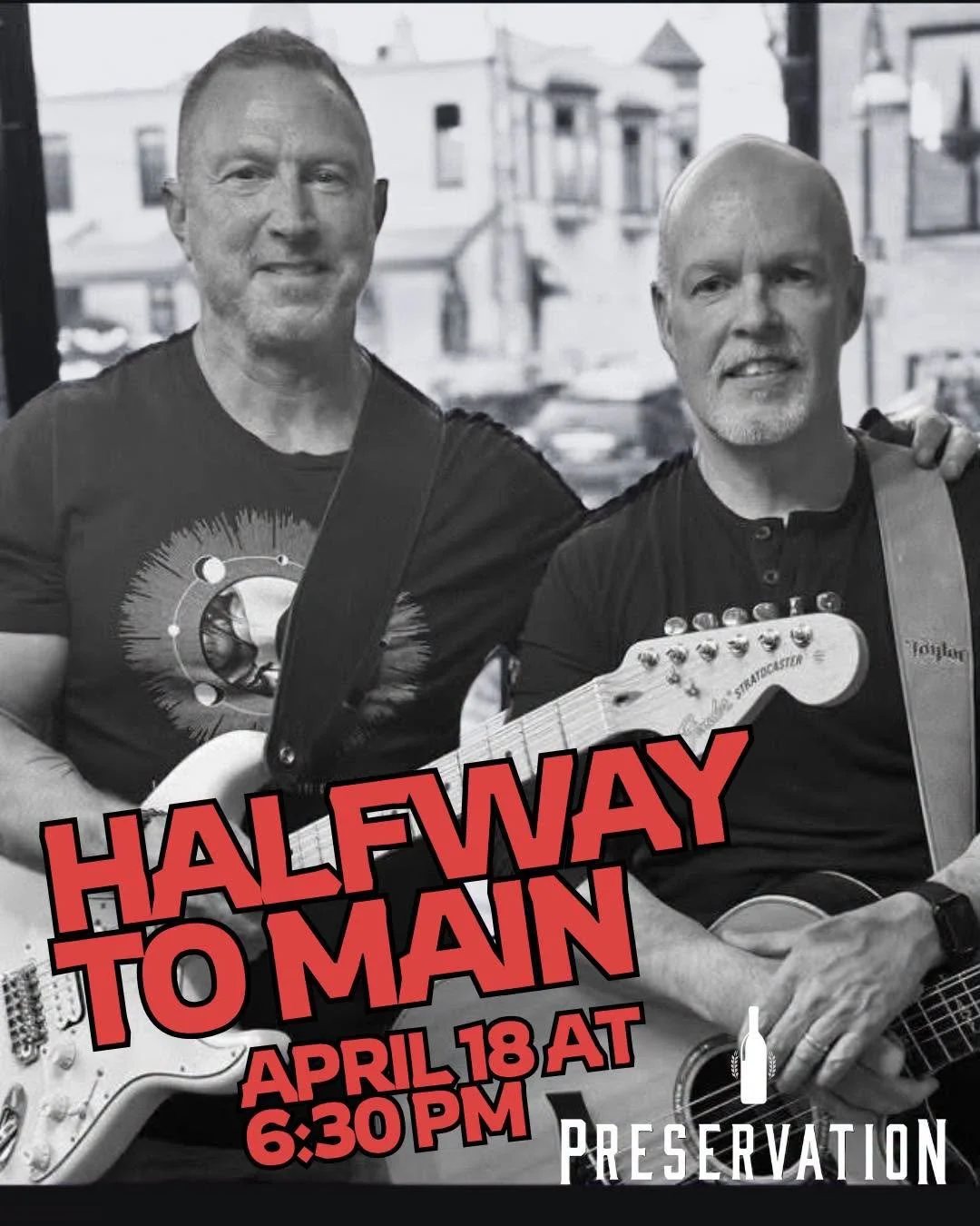 Saturday at Preservation 🎶
Halfway to Main takes the stage at 6:30 PM.
Live music on the patio&mdash;just a breezy night out, so hold onto your drinks a little tighter 😉