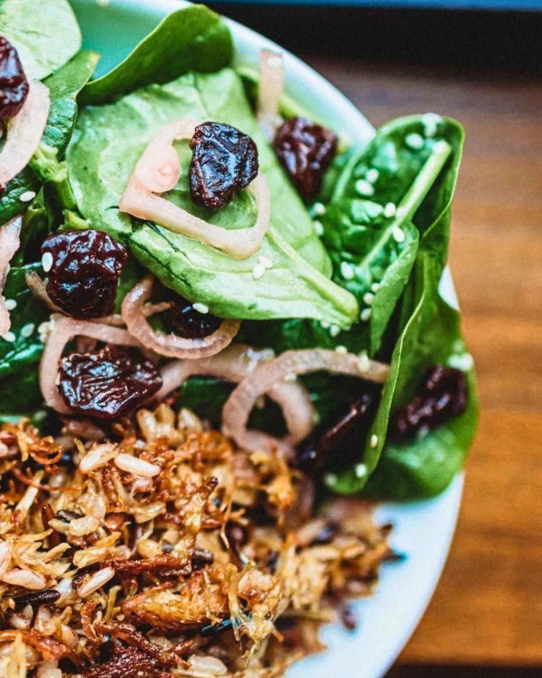 Crispy Duck Spinach Salad
Wild rice &bull; cherries &bull; sesame

Crispy, savory, a little sweet, a little nutty&hellip; basically everything we want in a dinner order right now. Pair it with a glass of wine, settle into the music, and call it a nig