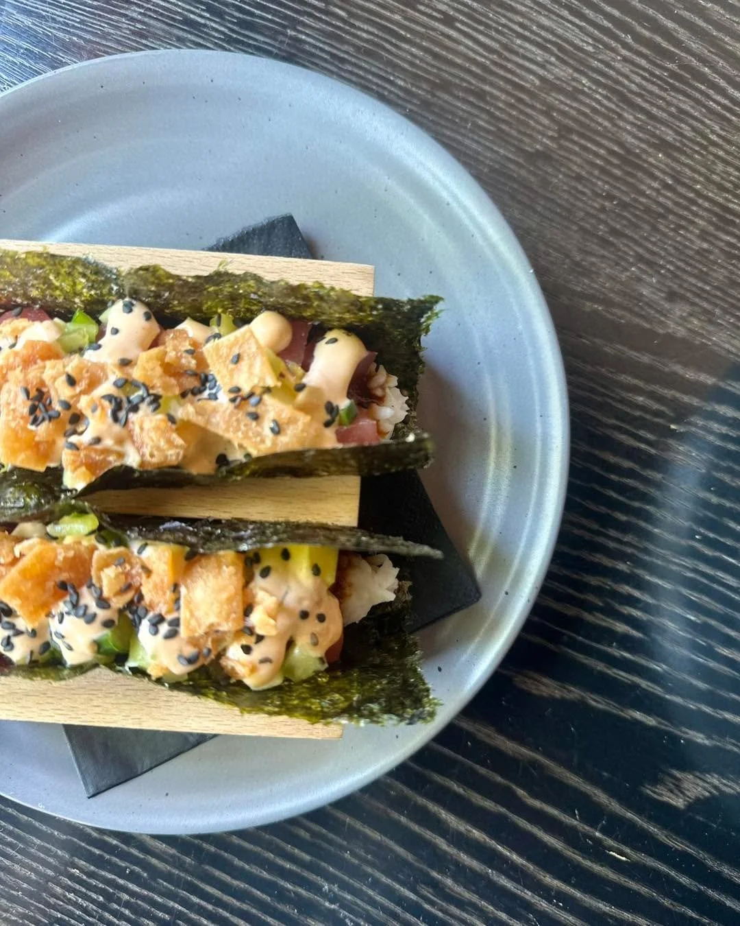 When Chef Blaine texted us and said he was putting a Sushi Taco on the menu, our response was simple:

Say less.

Chili shoyu tuna. Rice. Cucumber. Avocado. Spicy mayo. Scallions. Sesame.

It&rsquo;s everything you want in a sushi roll, somehow packe