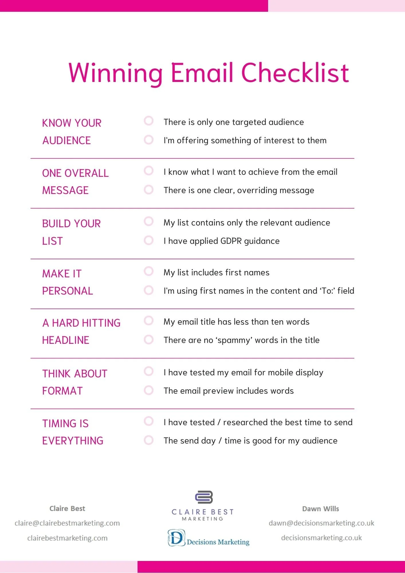 Email Checklist.pdf Free Marketing Guides and Checklists — Claire Best Marketing