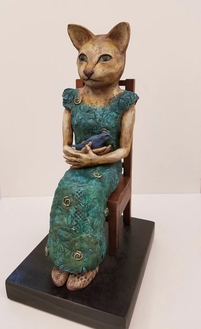 "Annabelle", Hand-painted Ceramic and Wood by Sandi Bransford