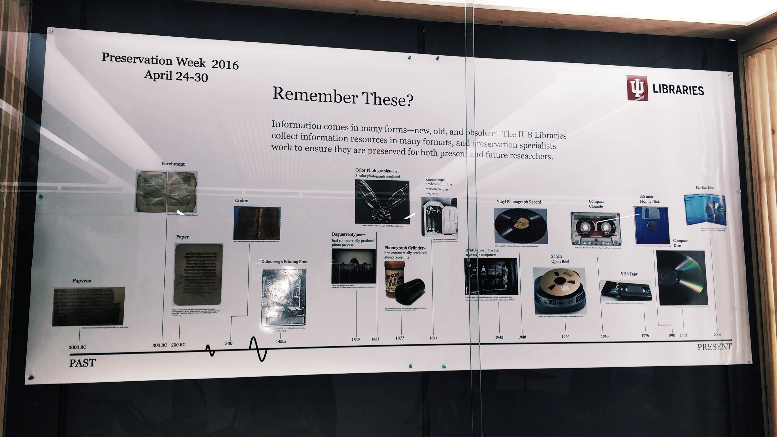 2016 Preservation Week display in Wells Library lobby