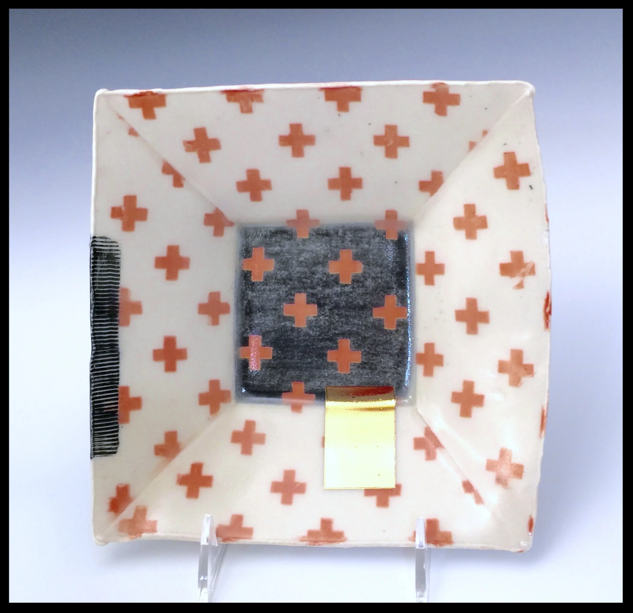 stenciled textile pattern shallow bowl