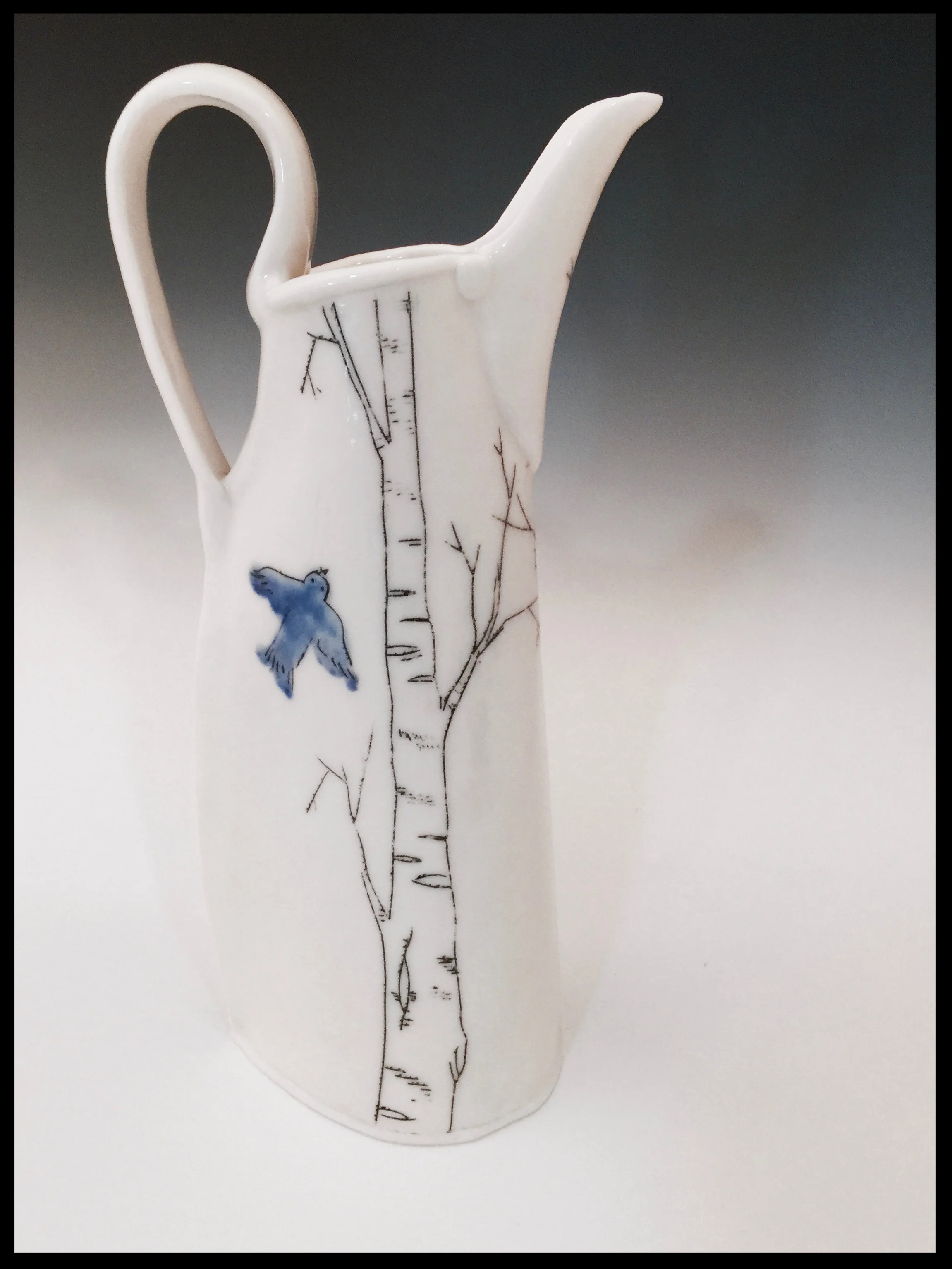 bluebird/birch pitcher