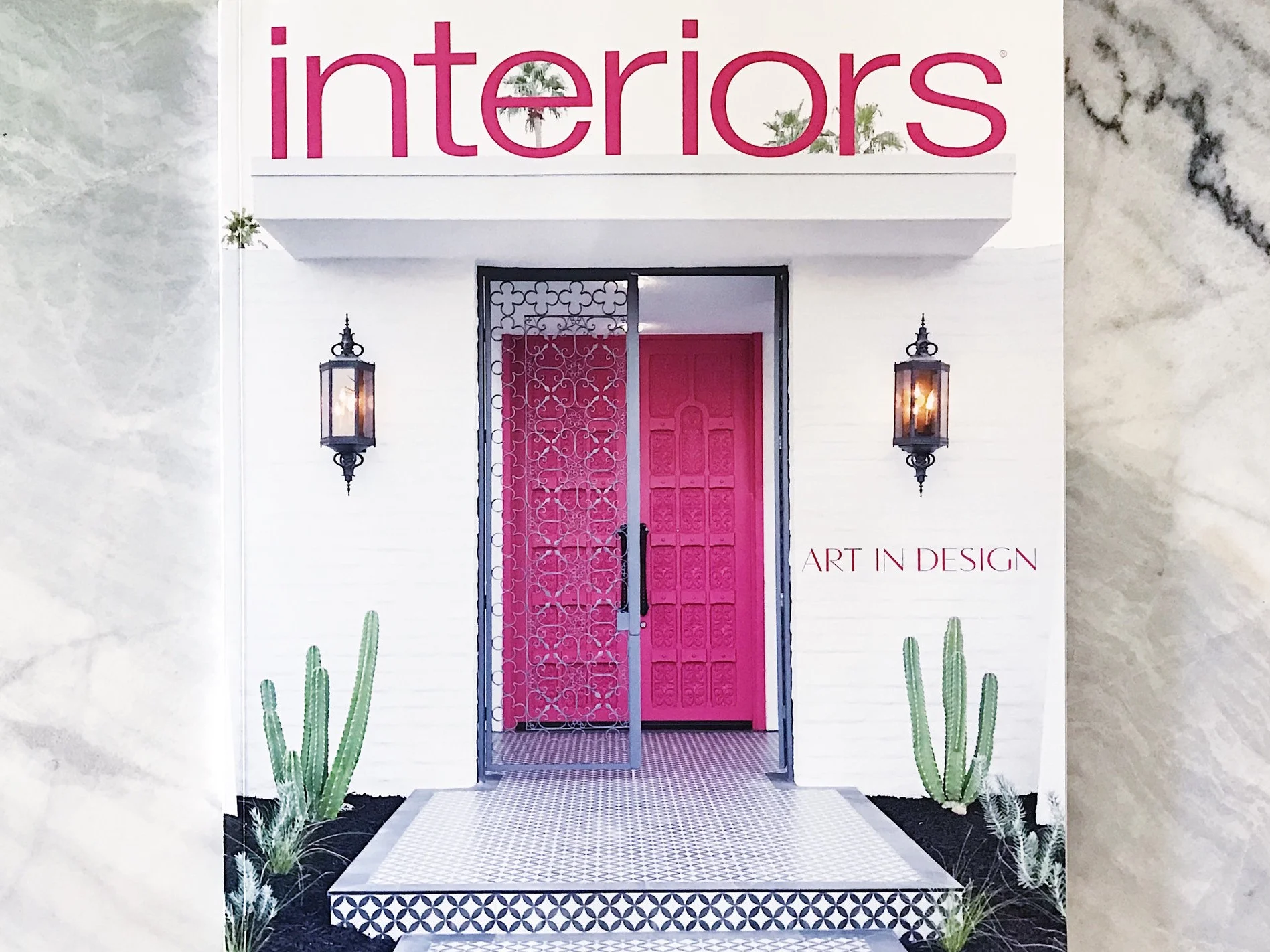 The Moroccan Modern by Thomboy Properties on the cover of Interiors Magazine , just in time for Modernism Week 2018. Photo by Fred Moser .