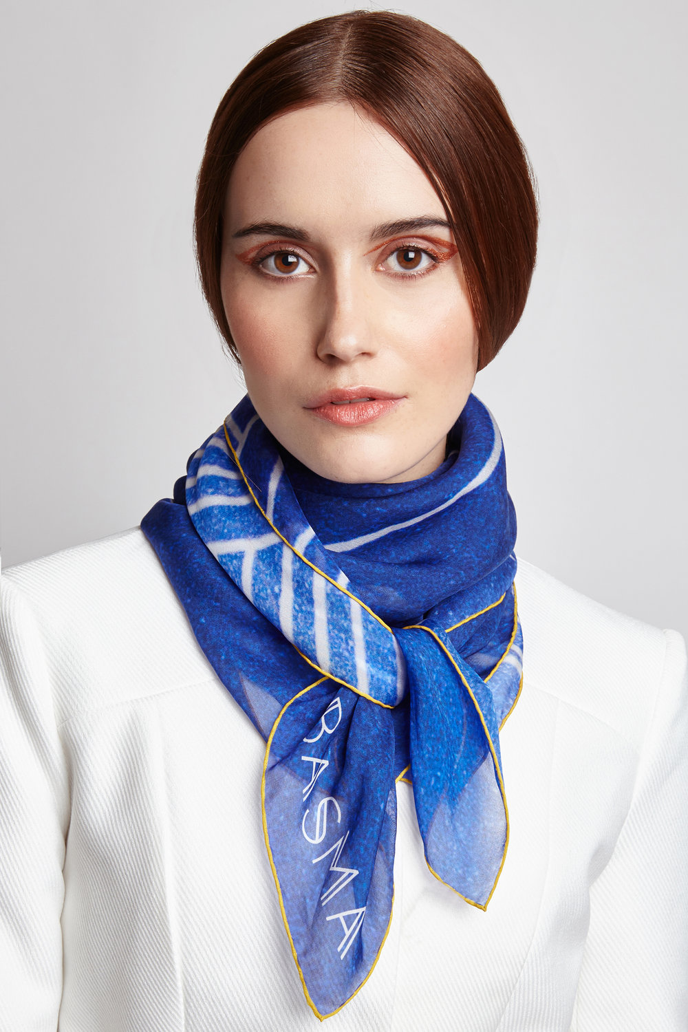 Blue silk scarf. Women's square silk chiffon scarf - BASMA