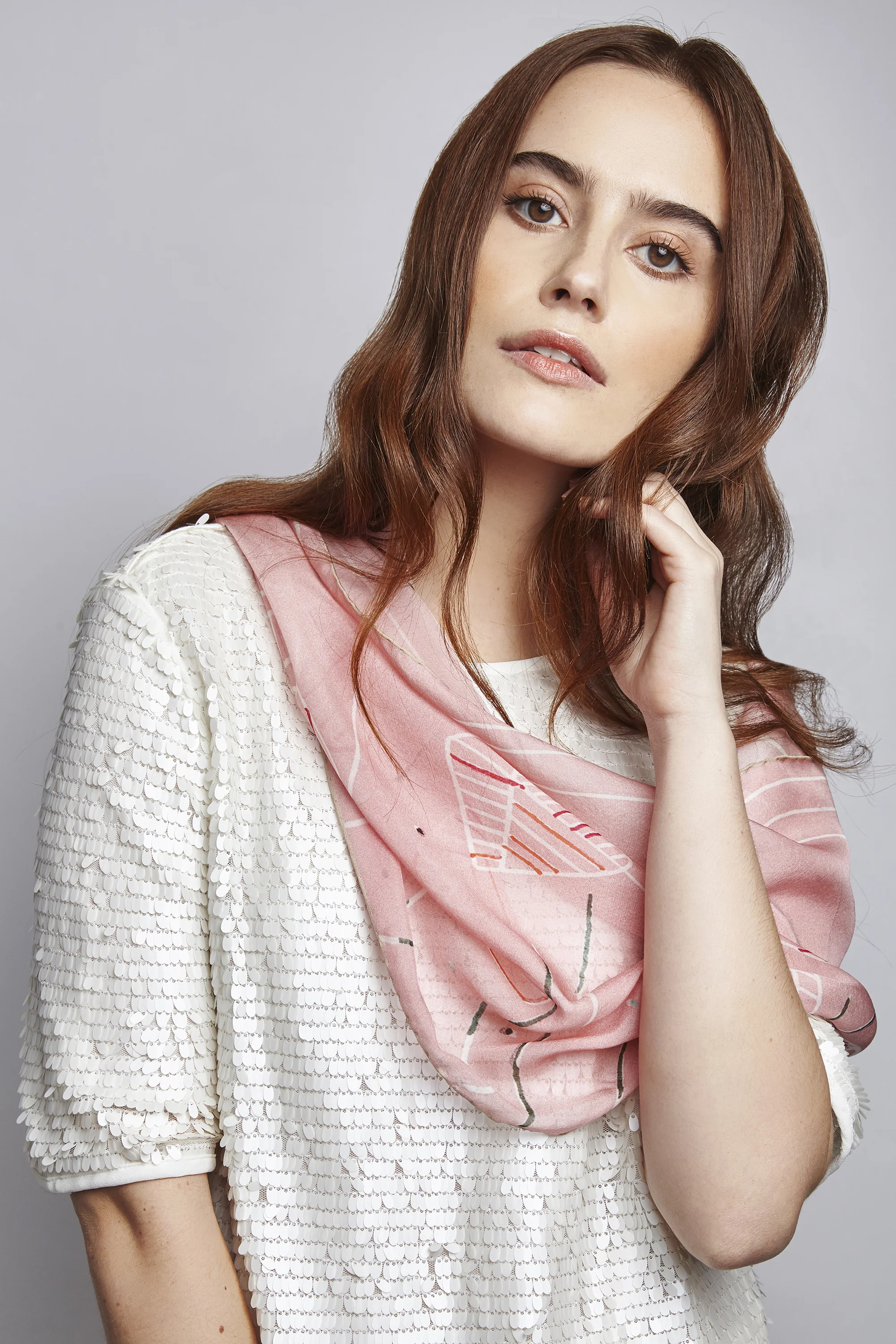 Pink Silk long Scarf by Basma Design - Peony Bloom Silk scarf