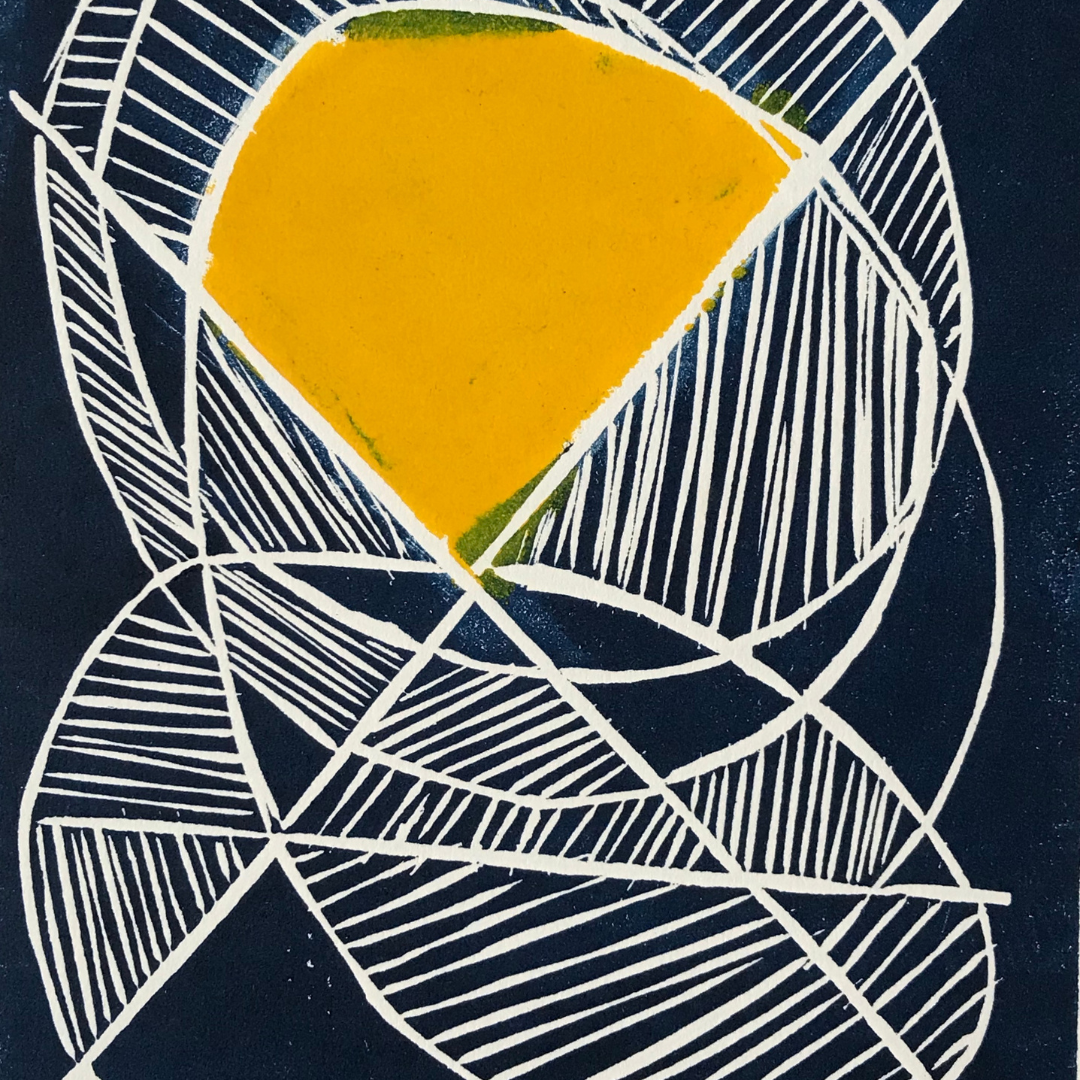 Midnight blue lino print. Basma Alshather.png