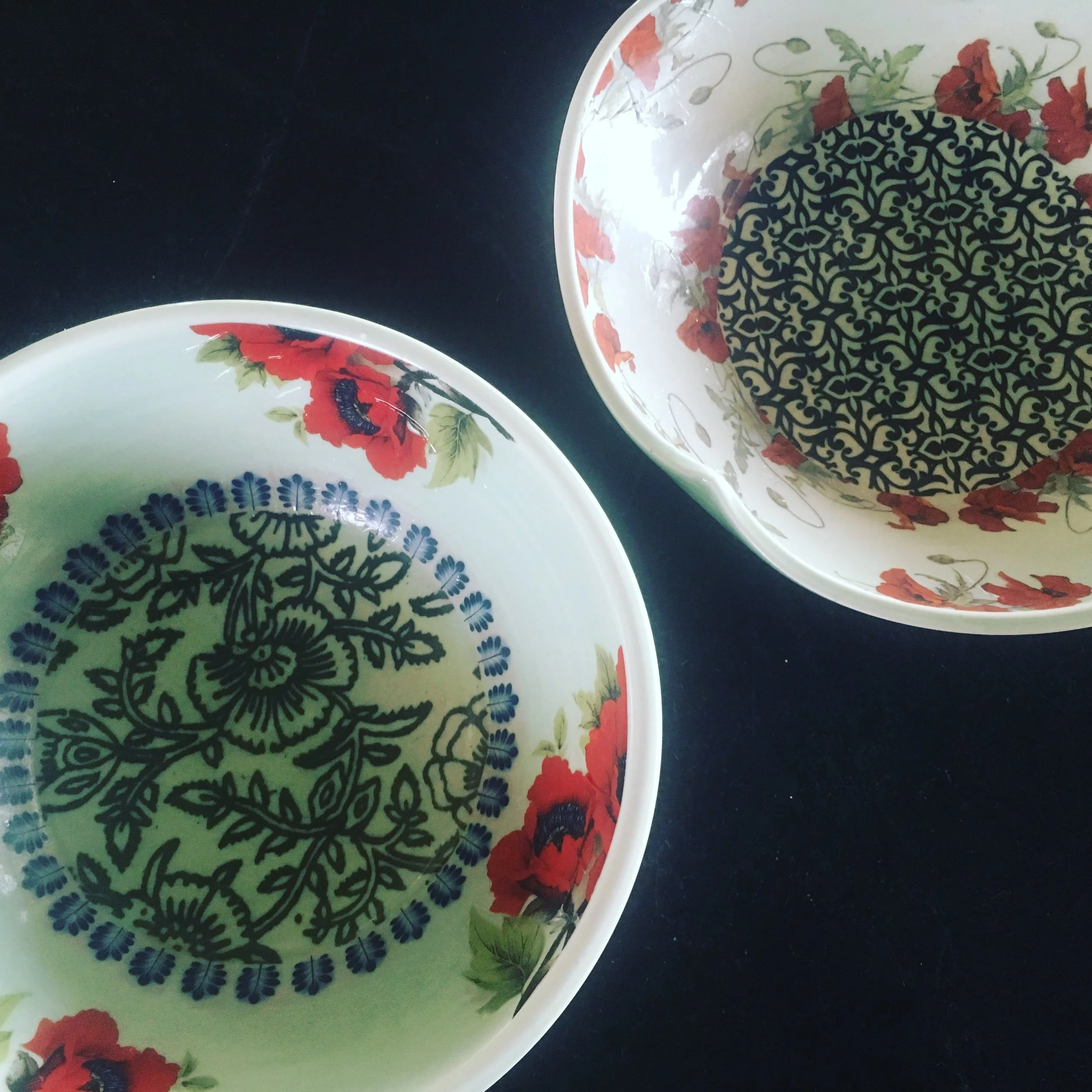 Porcelain bowls with decals