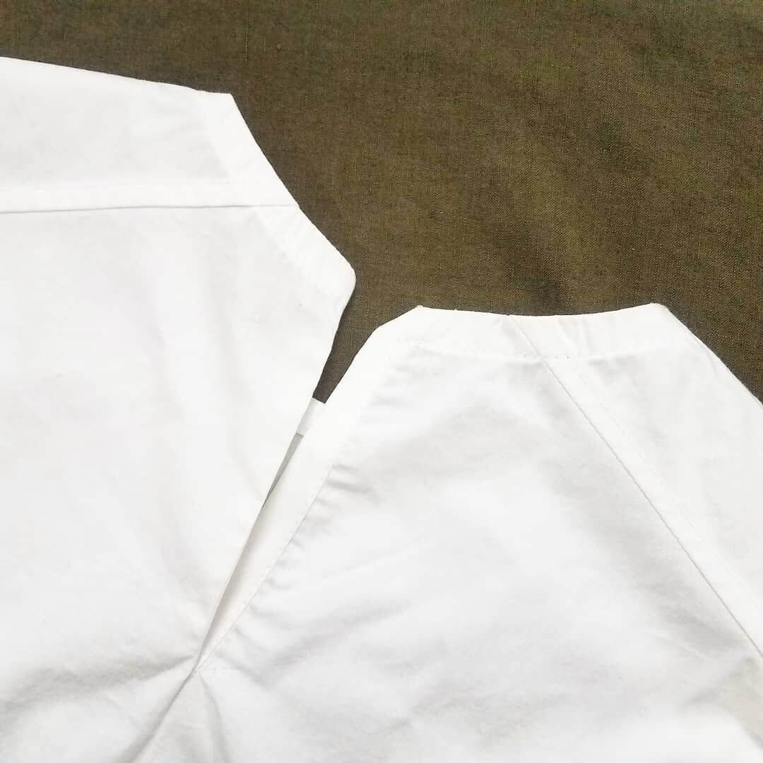 Working on a @closetcorepatterns #cielotop mashup for my sister and narrowed the neckline to fit her narrow shoulders. That meant I needed to allow for her head to get through the neckline and I had planned to use a zip, but forgot to cut the back pi
