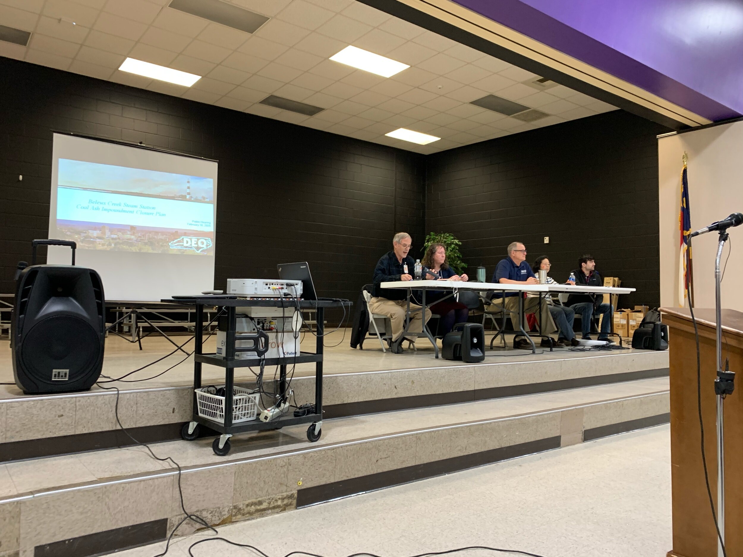 Scene from the NC DEQ Hearing at Walnut Cove Elementary School in Walnut Cove, NC, February 2020