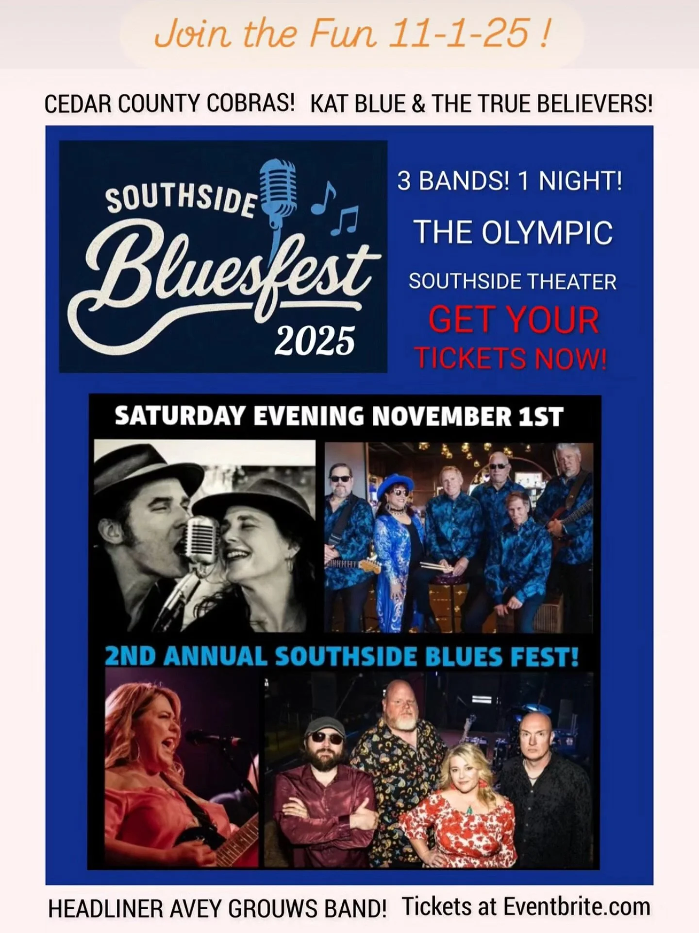 3 Iowa bands, 1 wild night! Join us in Cedar Rapids! 

eventbrite.com/e/2nd-annual-southside-blues-fest-3-bands-avey-grouws-band-returns-to-cr-tickets-1625257772749?