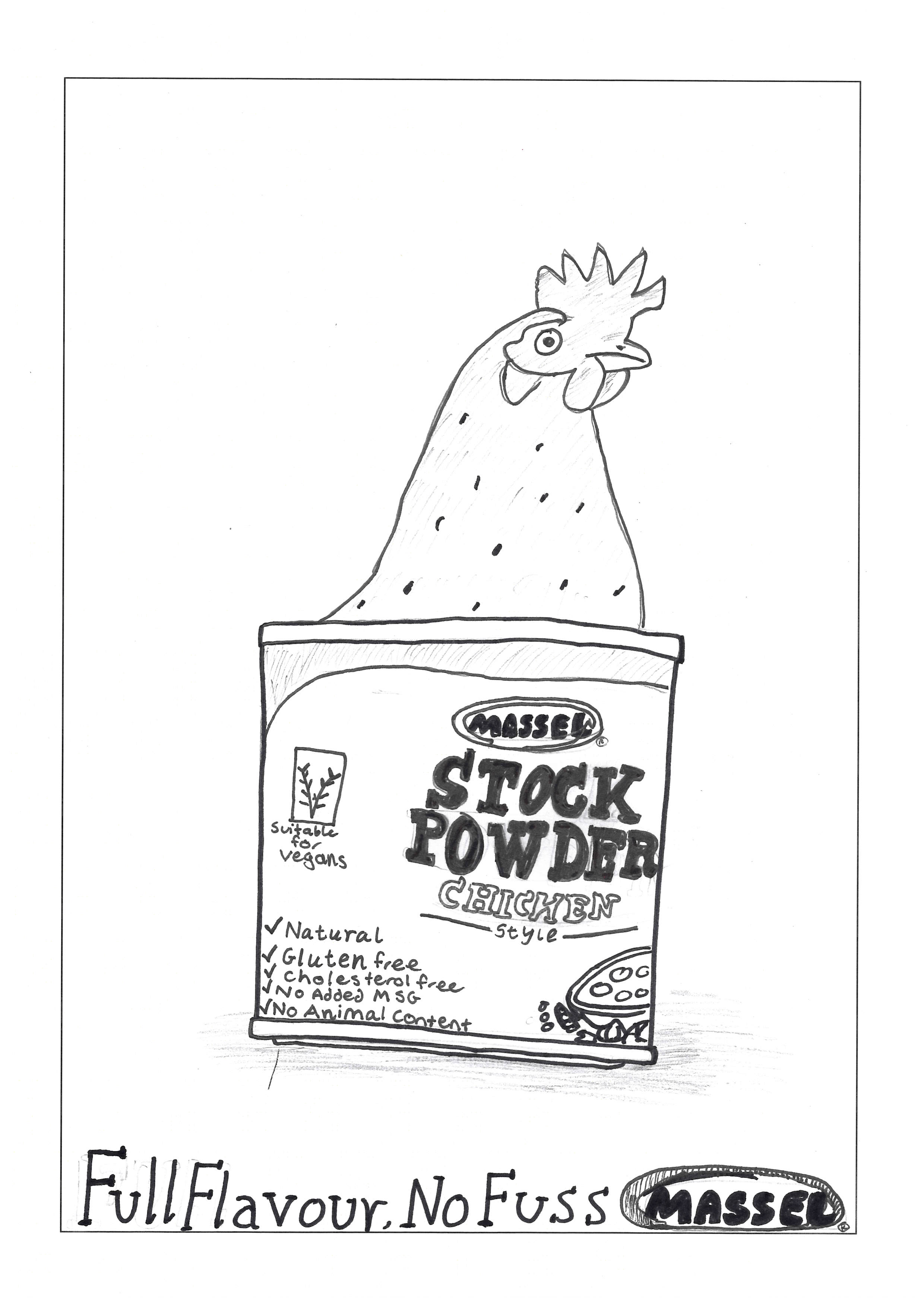 The chickens and cows would be made up of vegetable pieces
