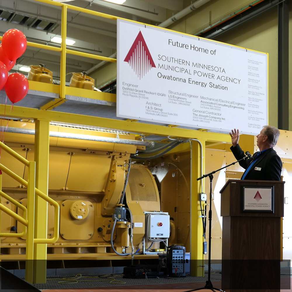   Owatonna Mayor Tom Kuntz shares his praise for the Agency while speaking during the open house dedication ceremony.  