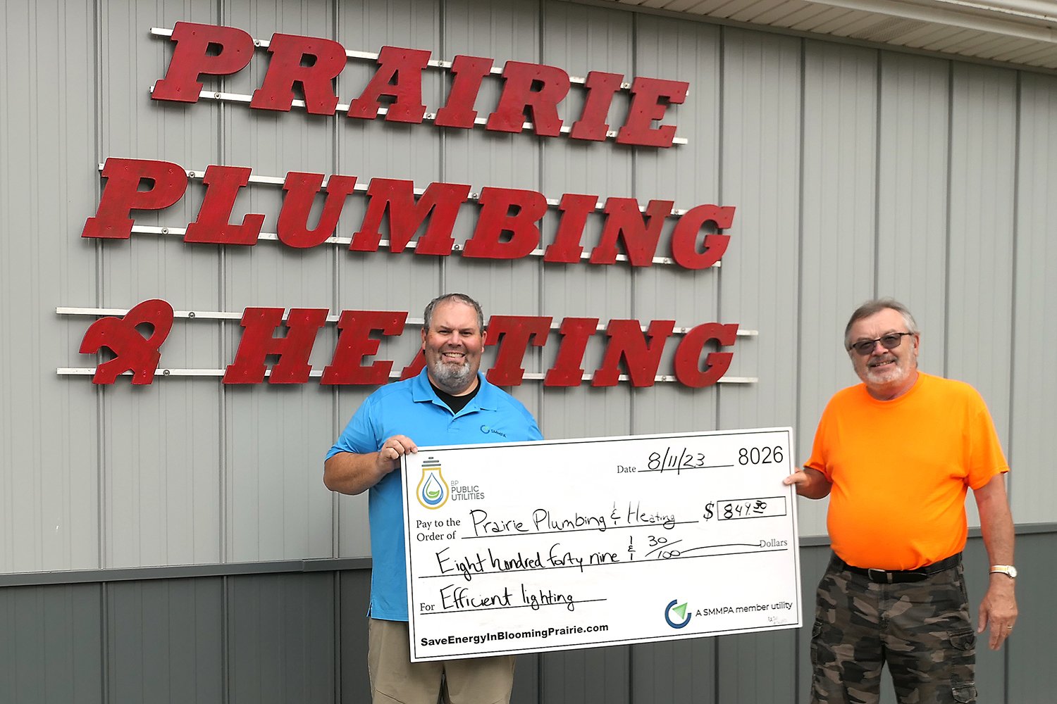 Prairie Plumbing &amp; Heating receives lighting rebate