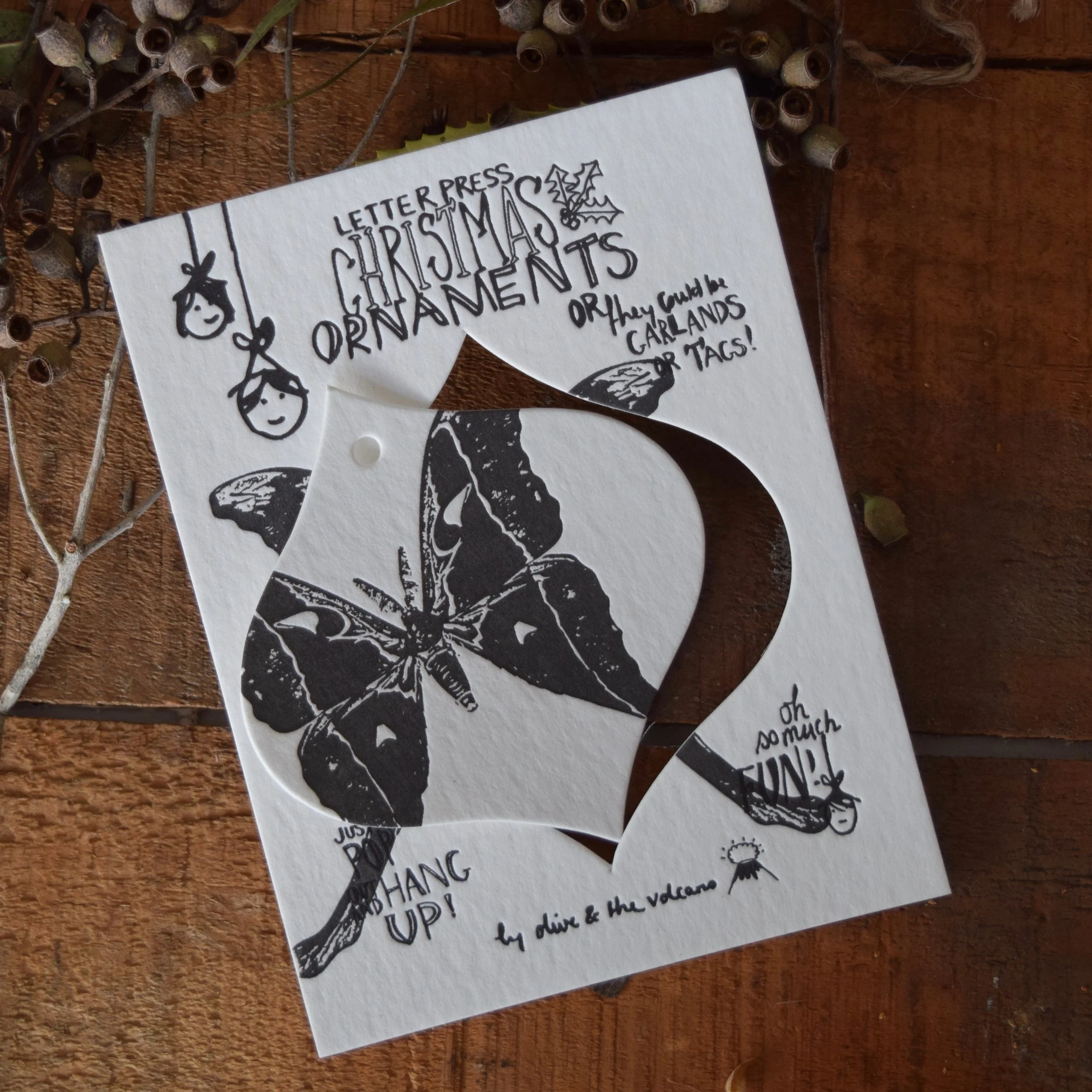 Letterpress Pop Out Christmas Tree Ornament Tag