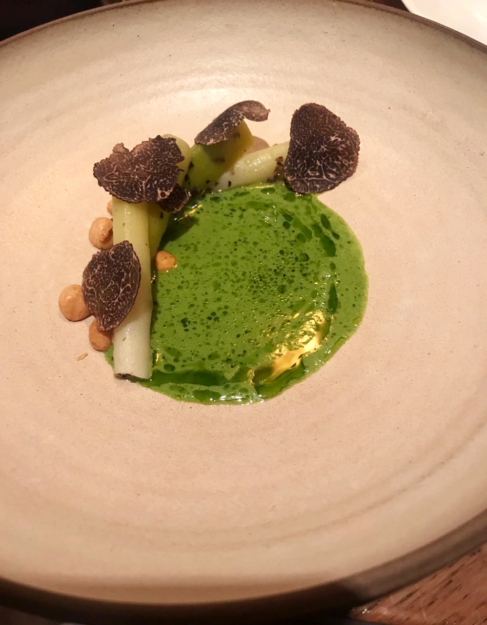  Dressed leeks with hazelnut and black truffle 