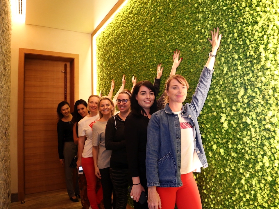 We couldn’t resist a group photo by the live moss wall in the Touch Suite