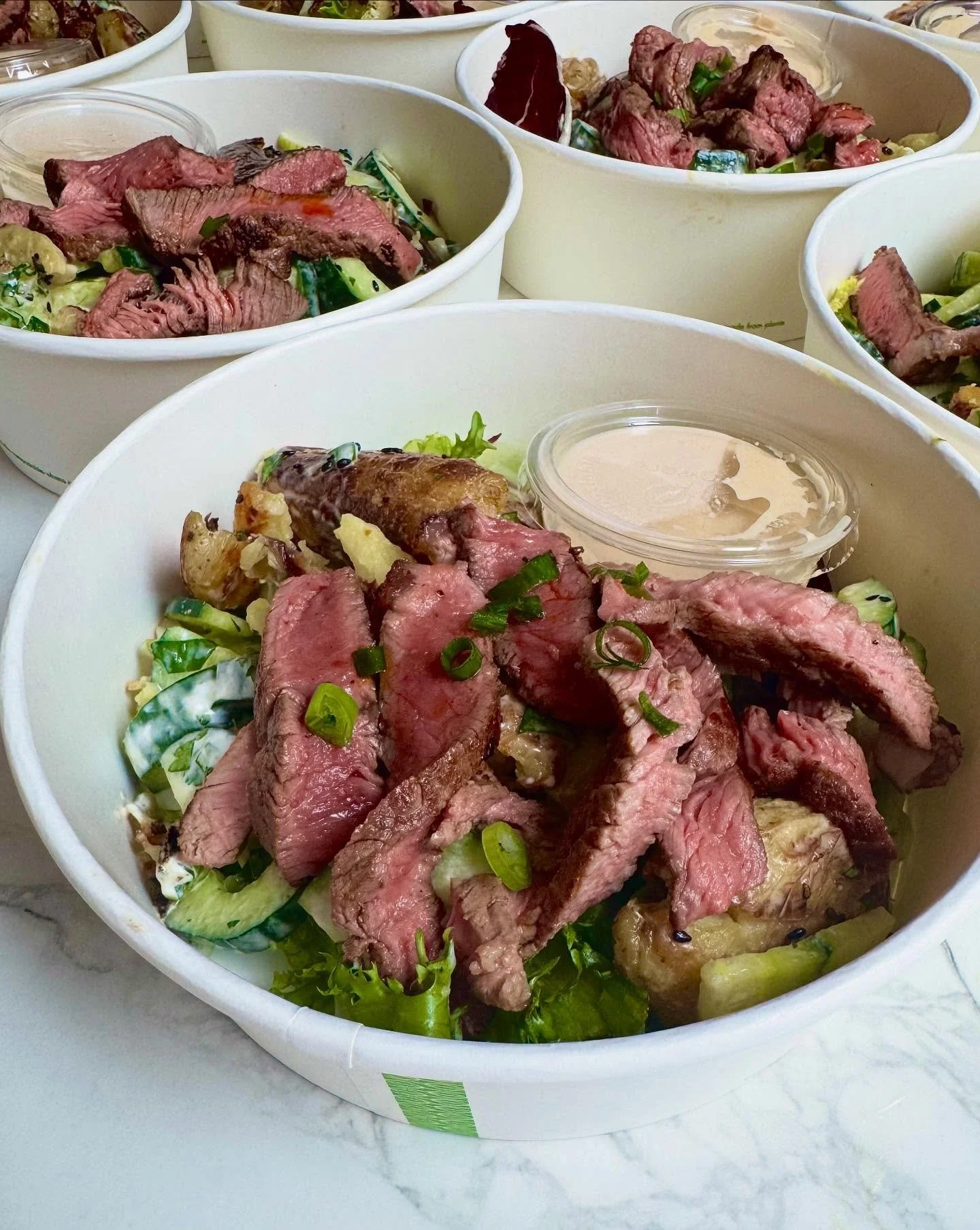 A post dedicated to my favourite autumn lunch dish! 🍂

Seared beef sirloin, crispy smashed potatoes, cucumber &amp; crunchy leaf salad, miso &amp; sesame dressing, fiery chilli oil
