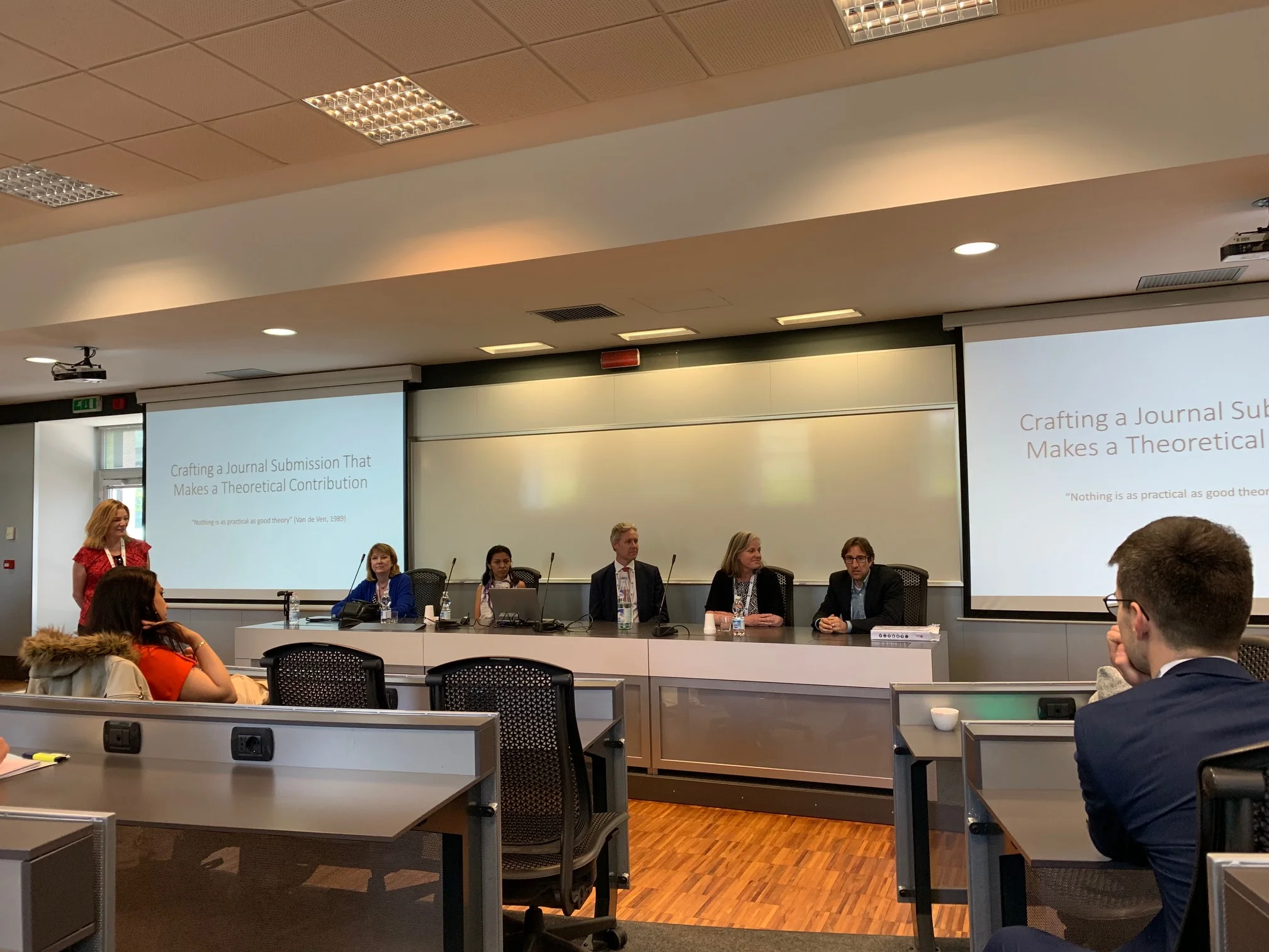 Barbara B Flynn and Mark took part in a workshop titled “ Crafting a journal submission that makes a theoretical contribution” Standing: Wendy Tate (Left to right) Barbara B Flynn, Veronica Villena, Thomas Johnson, Stephanie Eckerd and Mark Pagell.