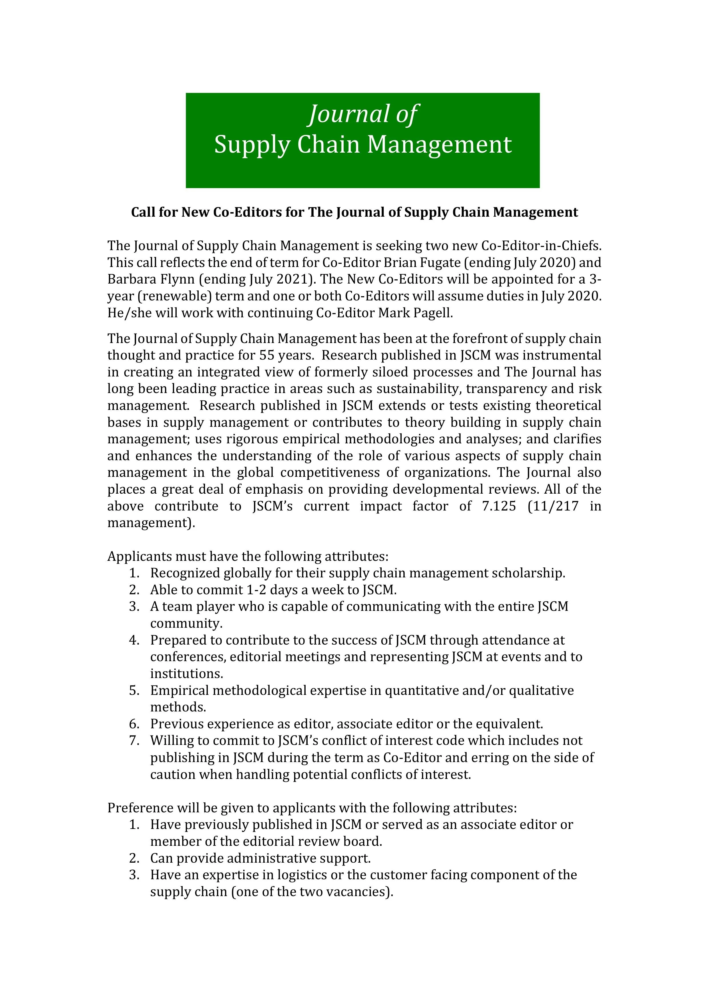 Call for Editors