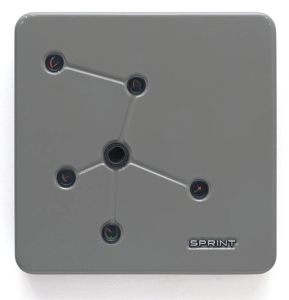 Sprint, 2014, MDF highglosslacquered, car instruments, 80 x 80 x 11,5 cm