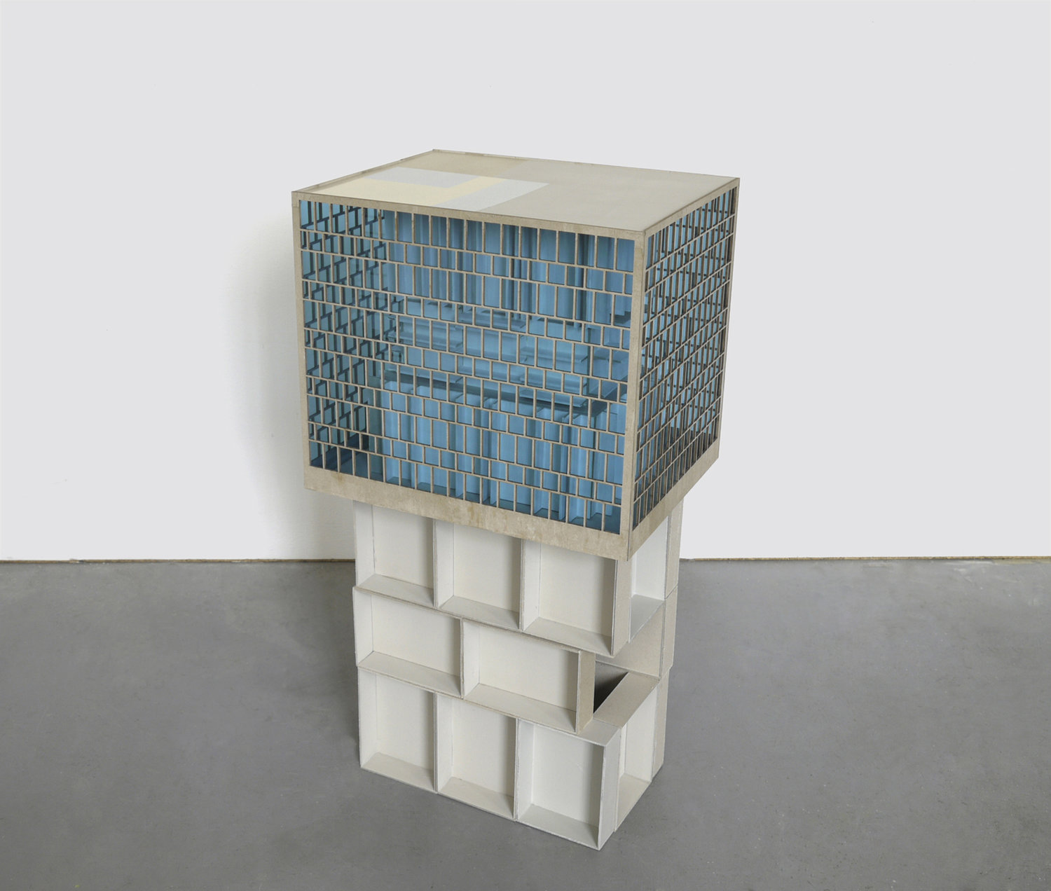  Räume unter sich, 2015, cardboard, acrylic glass, 90 x 46 x 37 cm 