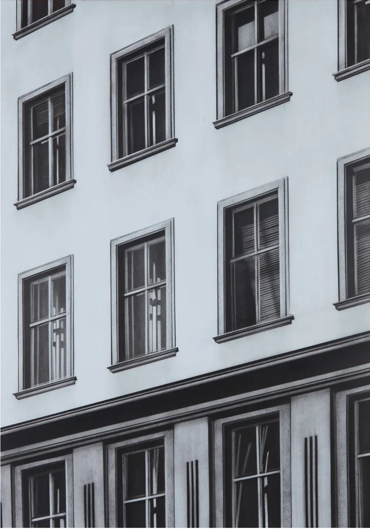 Schuinzicht Apartment, 2017, charcoal on paper, 76,5 x 53,5 cm