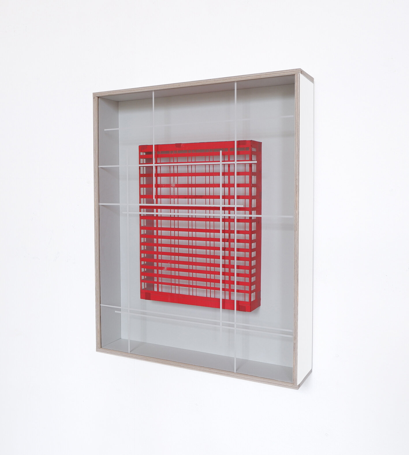  Die Fehlbarkeit der Einsichten L, 2019,  Holz, Karton, Acrylglas, Farbe, 56 x 44 x 10 cm 