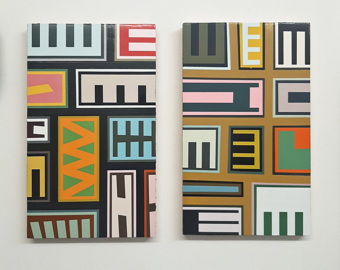  o.T., 2023, acrylic and lacquer on wood, each 50 x 30 cm 