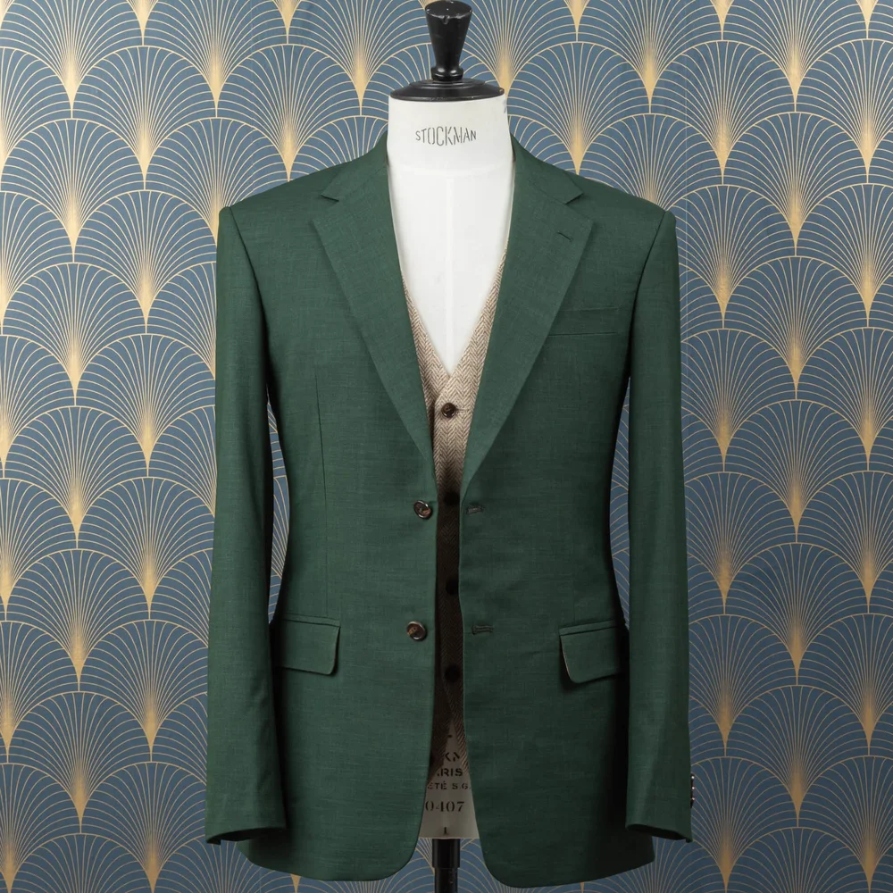 Trouwpak+3+Delig+Saffier+Groen+Merino+Wol+met+Light+Sand+Herringbone+Tweed+Gilet 5.jpg