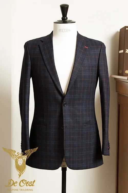 Colbert Wol Kasjmier Navy Windowpane Plaid Rust Decoration (1).jpg