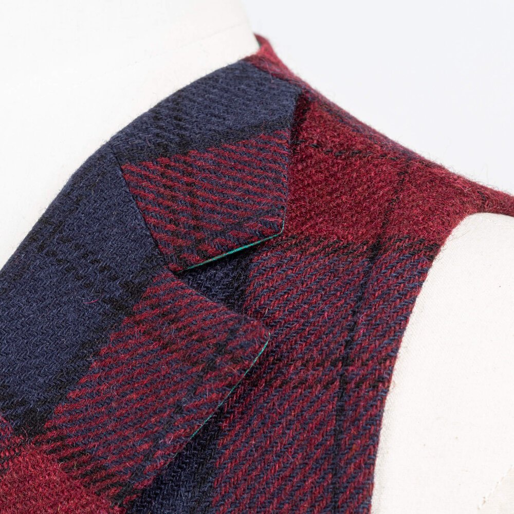 Tweed Gilet Op Maat Double Breasted Red Blue Overcheck