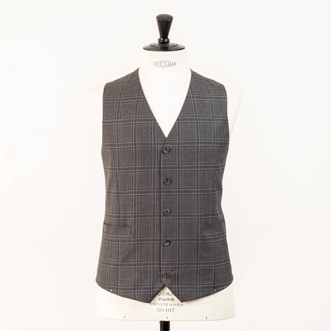 Vest gilet custom hand gemaakt Charcoal : Grey tonal block plaid 1.jpg
