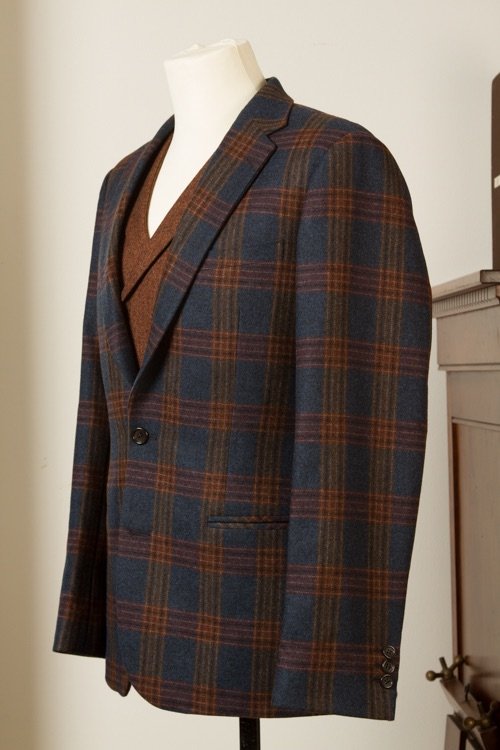 Blazer Jacket Wol Kasjmier Blue Brown Mock Glen Plaid Op Maat