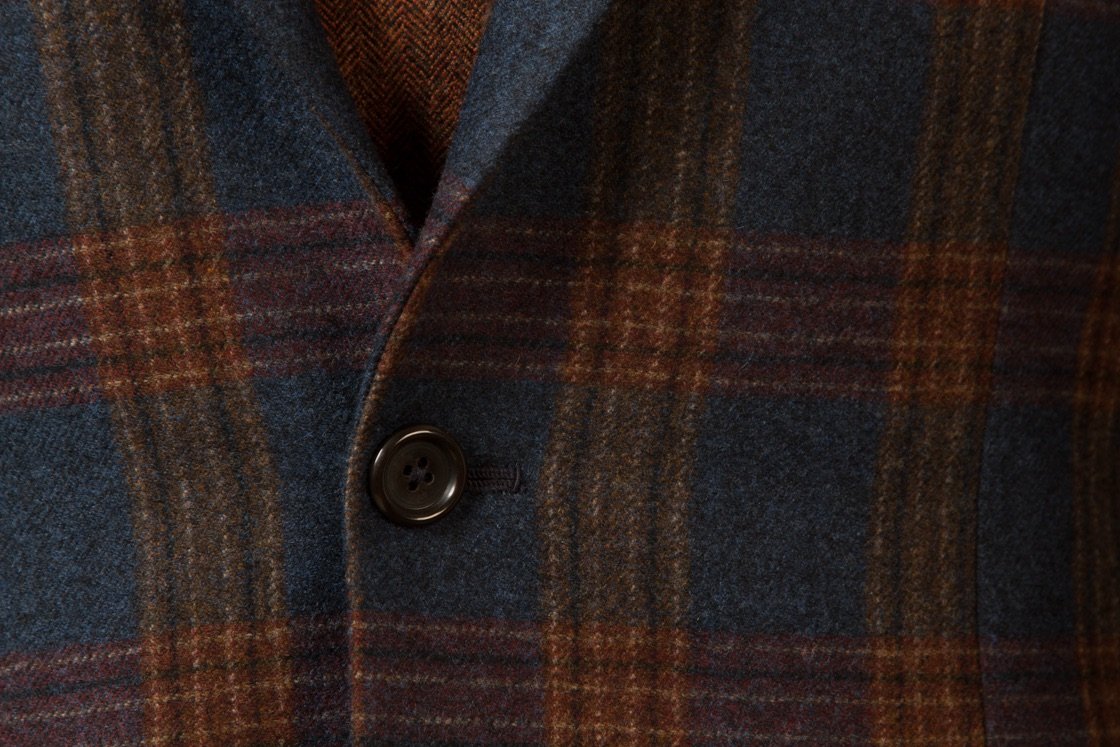 Blazer Jacket Wol Kasjmier Blue Brown Mock Glen Plaid Op Maat