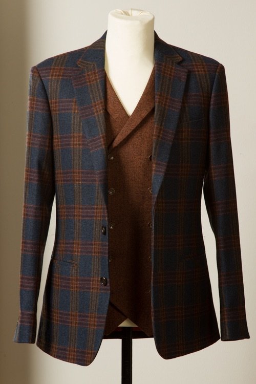 Blazer Jacket Wol Kasjmier Blue Brown Mock Glen Plaid Op Maat