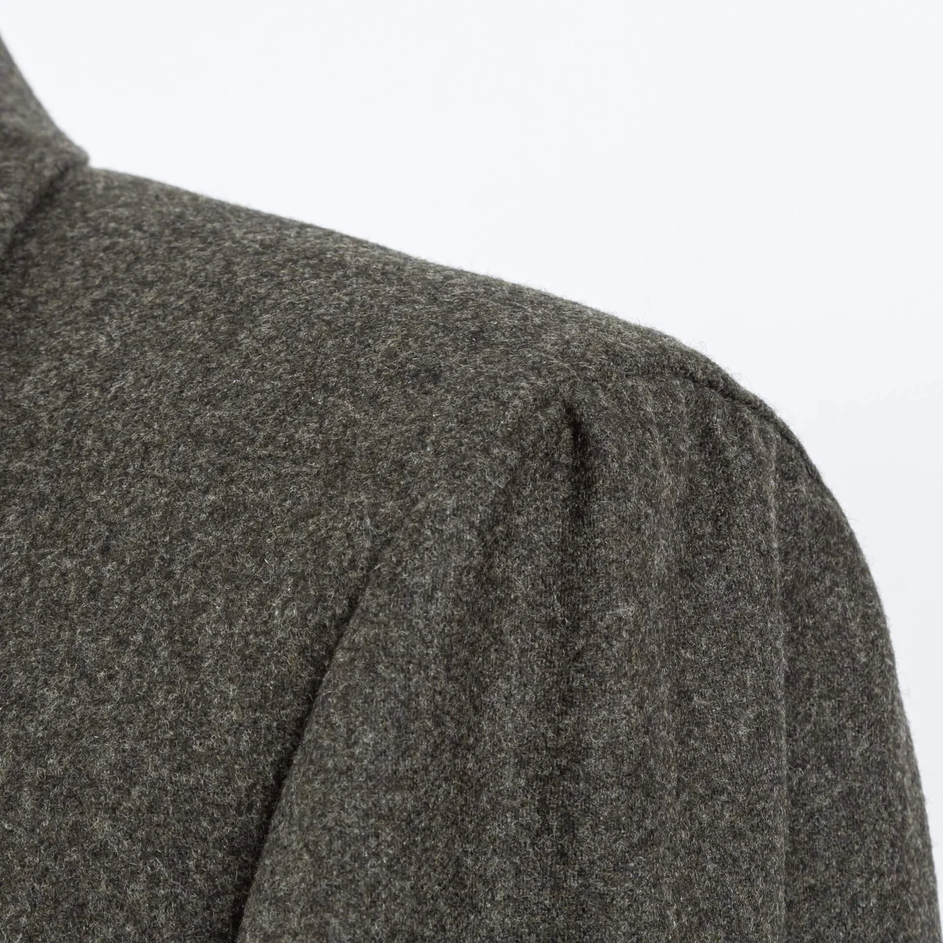 Spalla Camicia schouder met shirring plooitjes in forest green flannel, Napolitaans handwerk