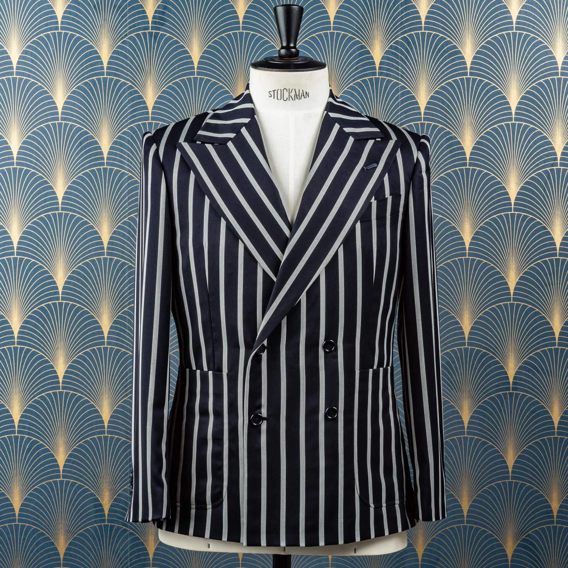 Vooraanzicht – double-breasted trouwpak blazer stripe marineblauw op maat