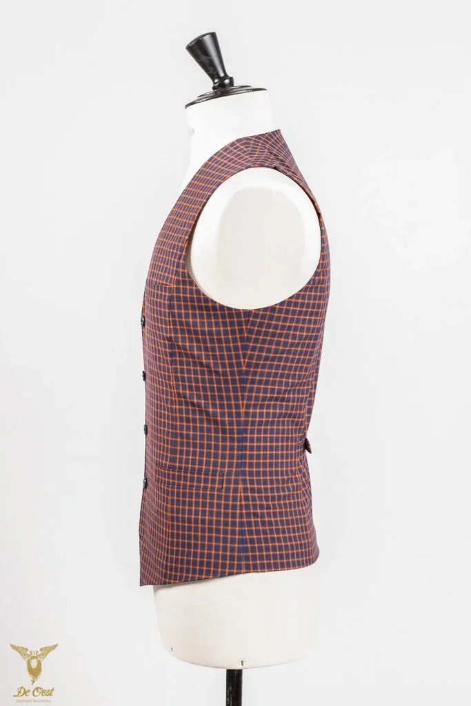 Puur zijaanzicht gilet trouwpak oranje blauw op maat