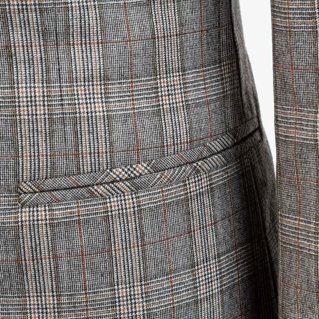 Rechte zak – trouwpak op maat in ruit bruin-tabak Super 130's