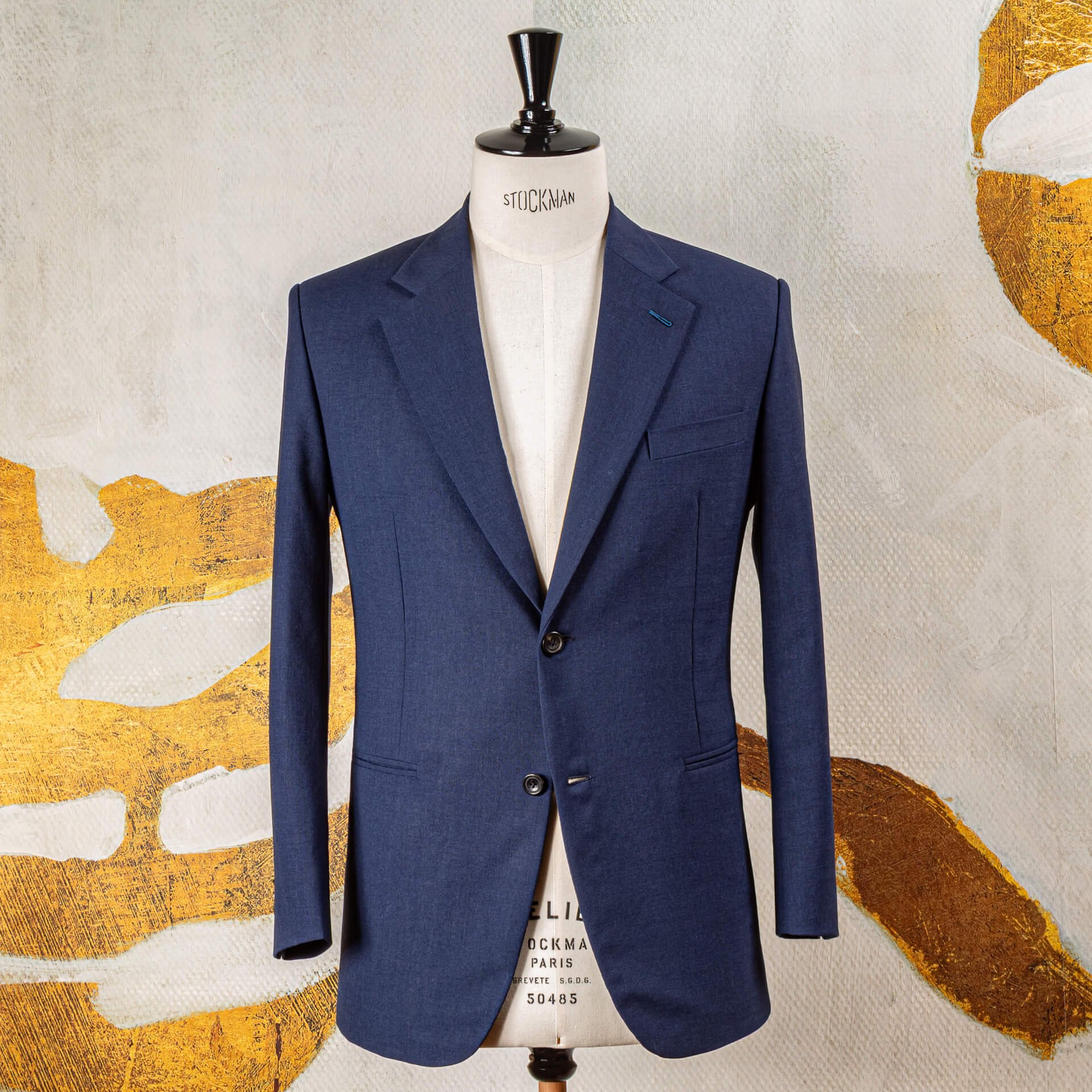 Blue merino wool tuxedo for wedding with shawl collar bespoke.jpg