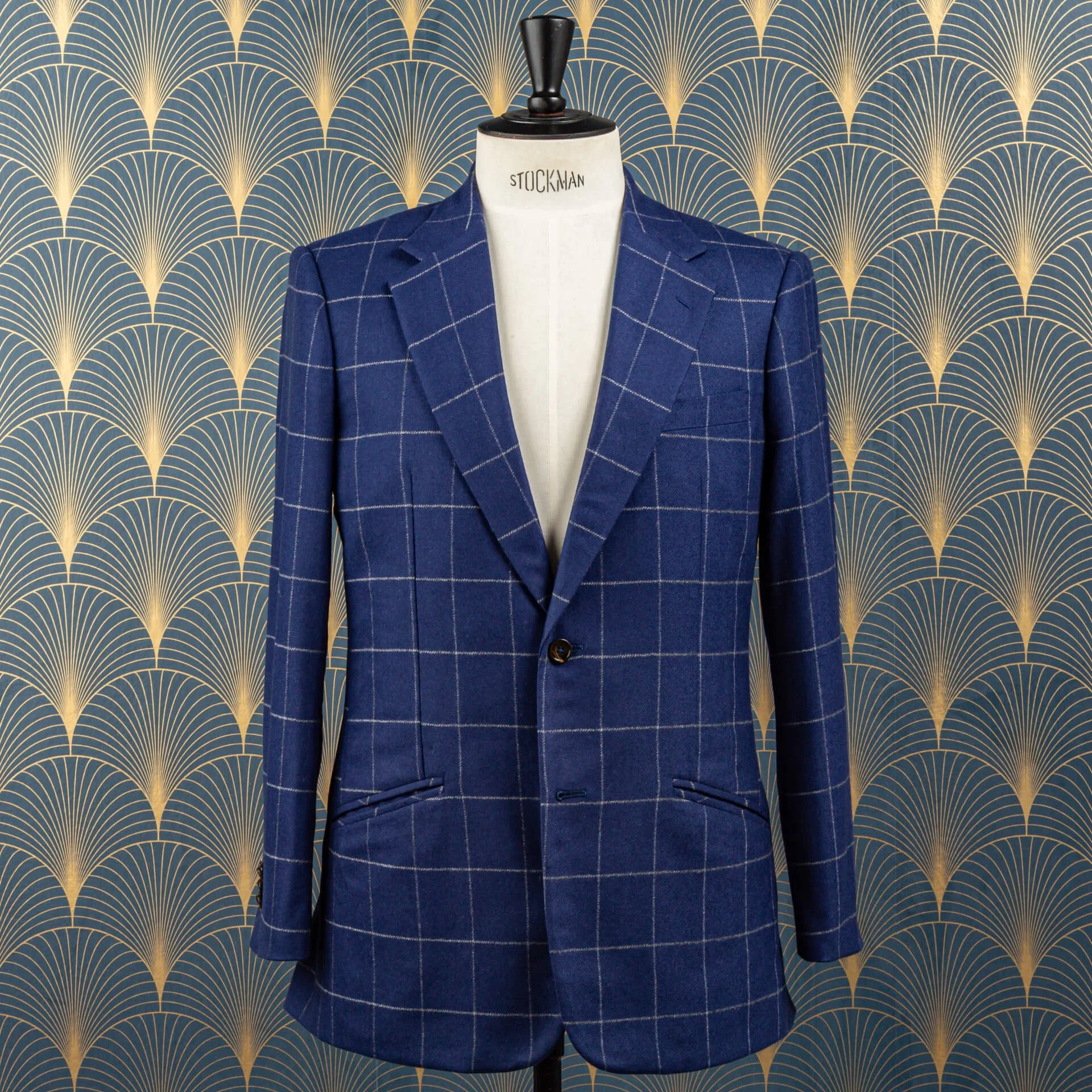 French Blue wol-cashmere flanellen pak met Windowpane ruit - Holland &amp; Sherry