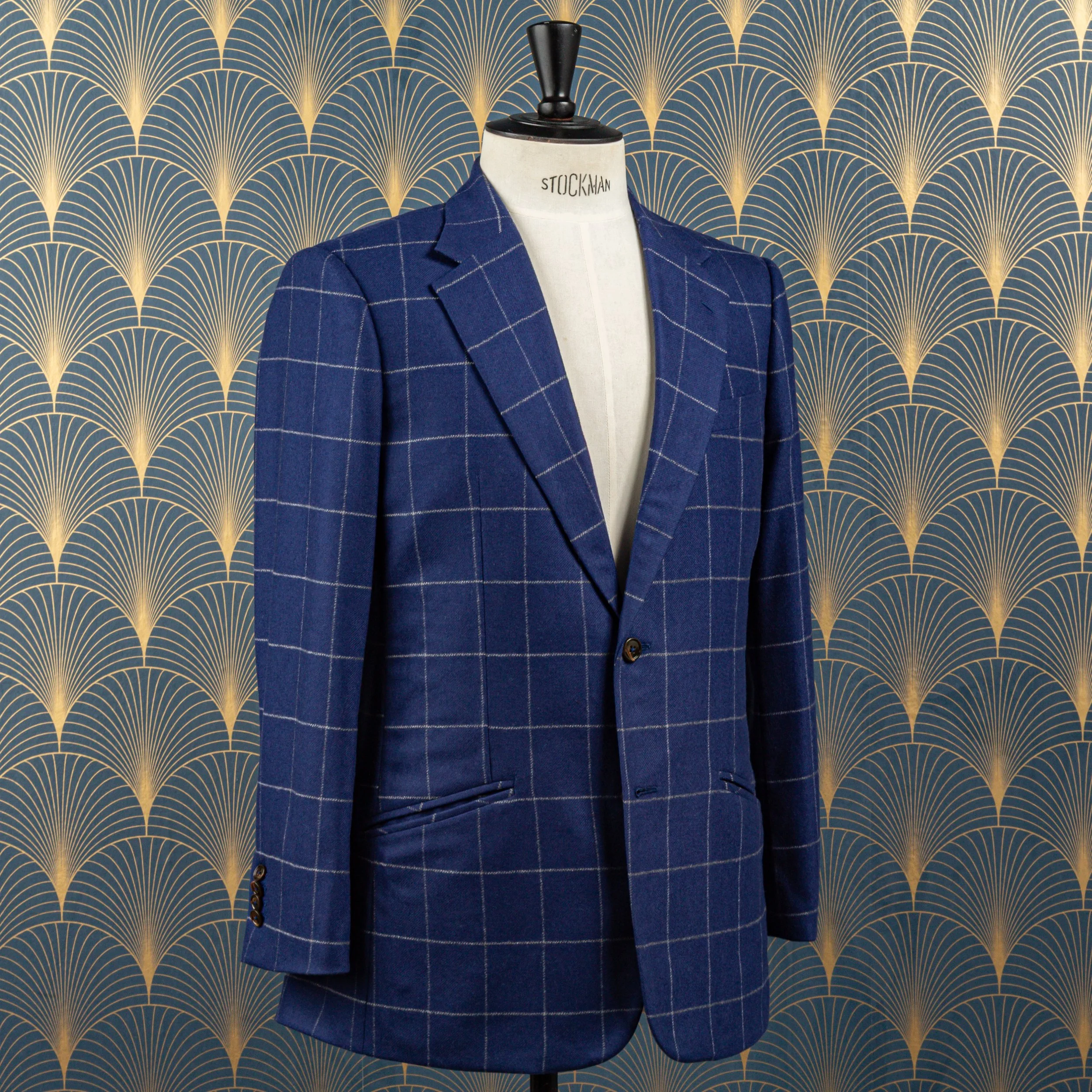 French Blue wol-cashmere flanellen pak met Windowpane ruit - Holland & Sherry-2.jpg