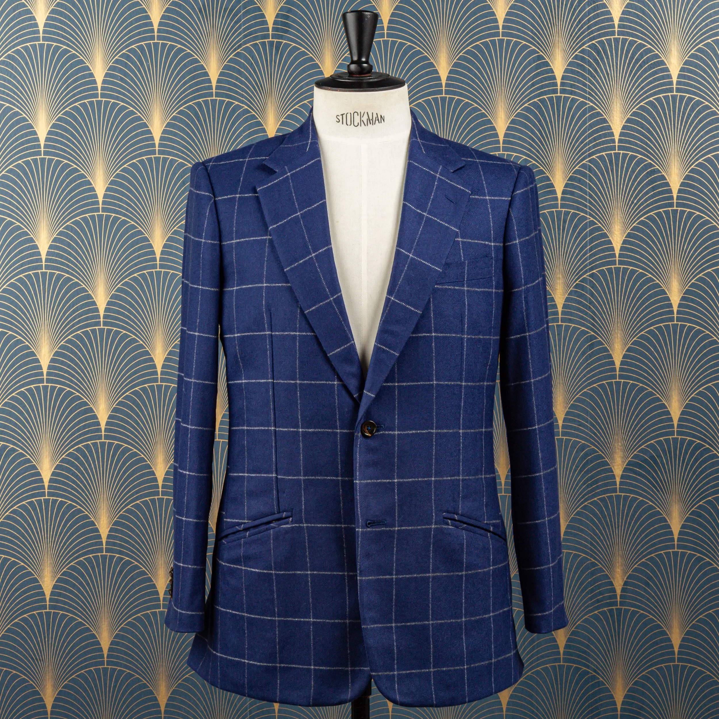 French Blue wol-cashmere flanellen pak met Windowpane ruit - Holland & Sherry-1.jpg