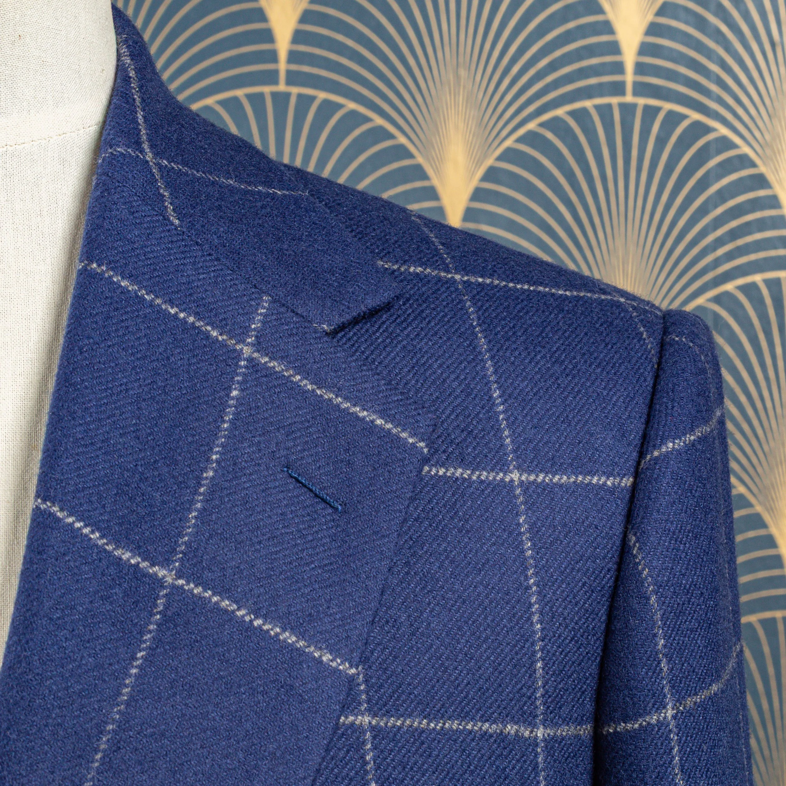 French Blue wol-cashmere flanellen pak met Windowpane ruit - Holland & Sherry-3.jpg