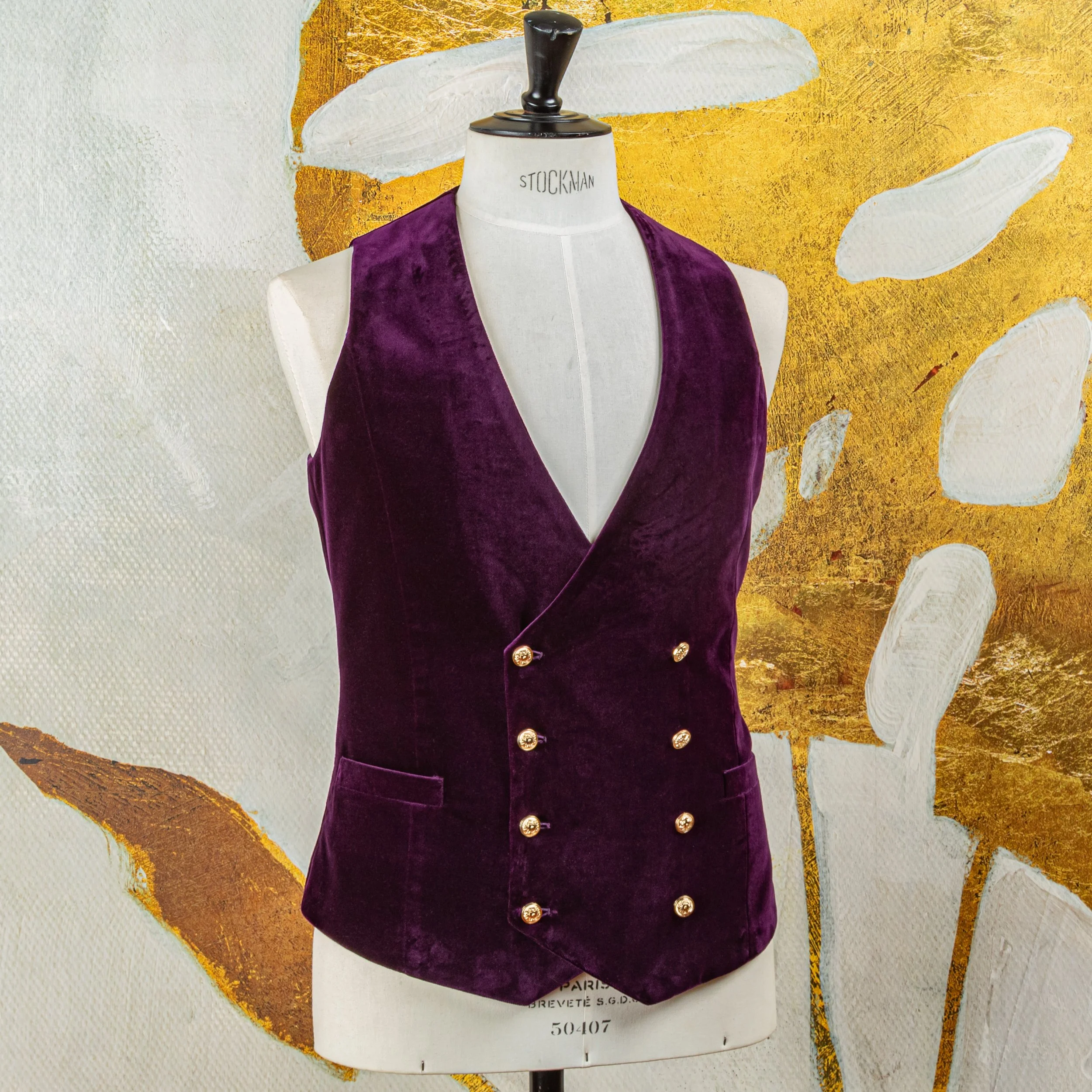 Aubergine Dinner Jacket met Double Breasted Gilet in Fluweel - Holland & Sherry-2.jpg