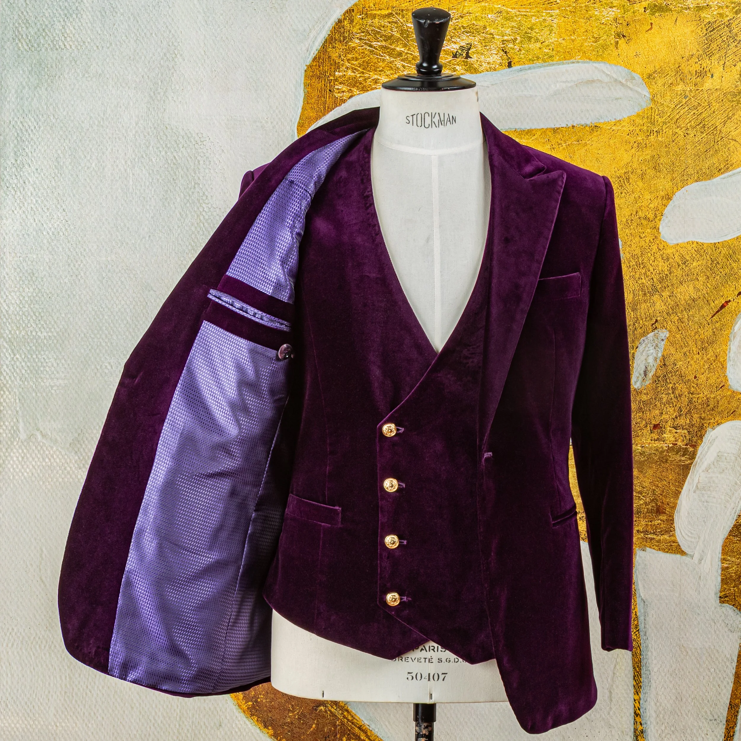 Aubergine Dinner Jacket met Double Breasted Gilet in Fluweel - Holland & Sherry-20.jpg