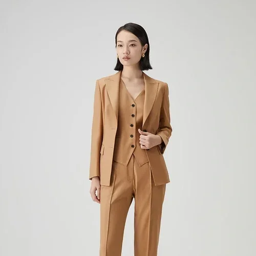 3-delig maatpak dames camel - broekpak met gilet op maat