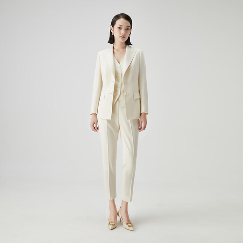 Crème trouwpak dames - elegant broekpak voor civil wedding